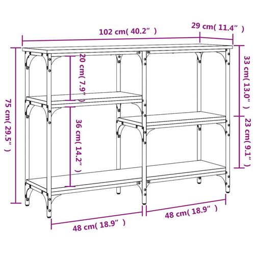 Konsolbord 102x29x75 cm konstrueret træ røget egetræsfarve