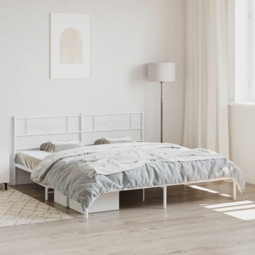 Sengeramme med sengegavl i metal - 183 x 213 cm, hvid