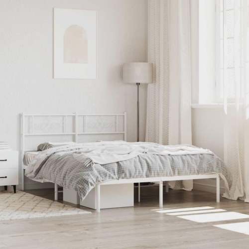 Sengeramme med sengegavl 120x200 cm - metal, hvid