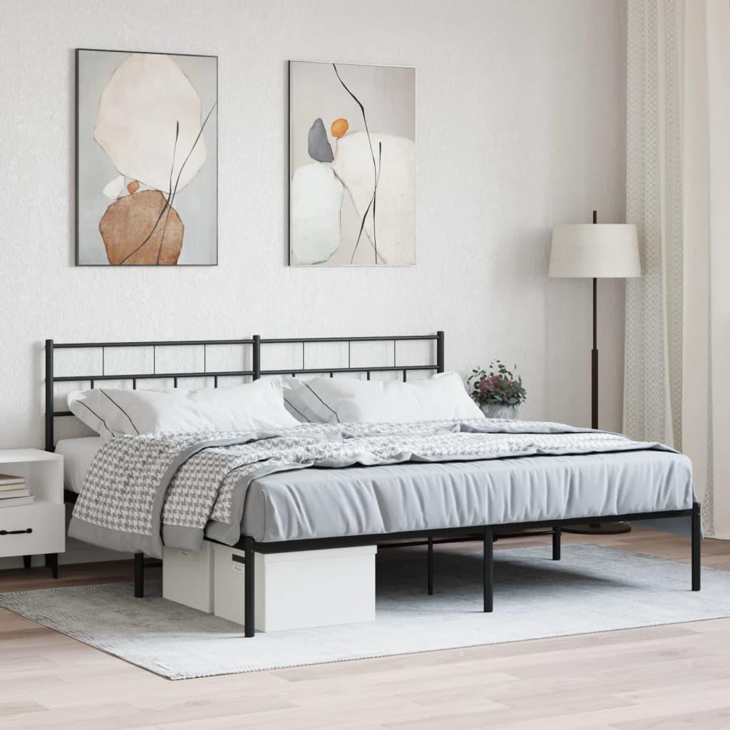 Sengeramme med sengegavl 200x200 cm metal sort