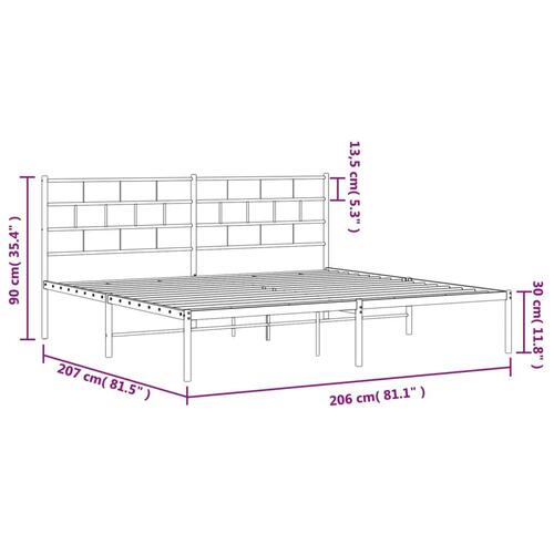 Sengeramme med sengegavl 200x200 cm metal sort