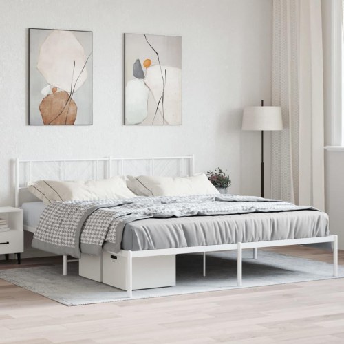 Sengeramme med sengegavl 193×203 cm - metal, hvid