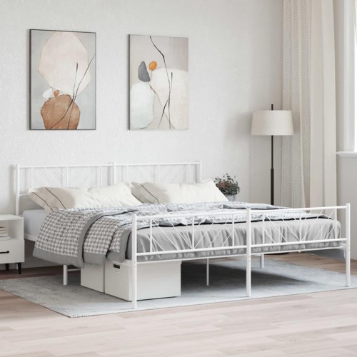 Sengeramme med gavl og fodgærde 193×203 cm - metal, hvid