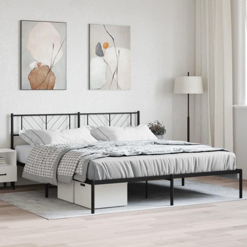 Sengeramme med sengegavl 193×203 cm - metal, sort