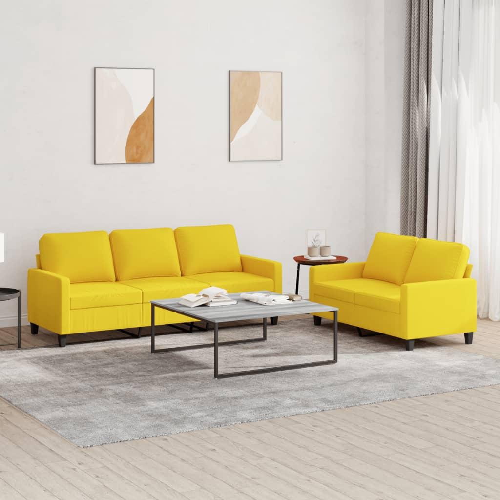 2 personers sofa med hynder stof lysegul