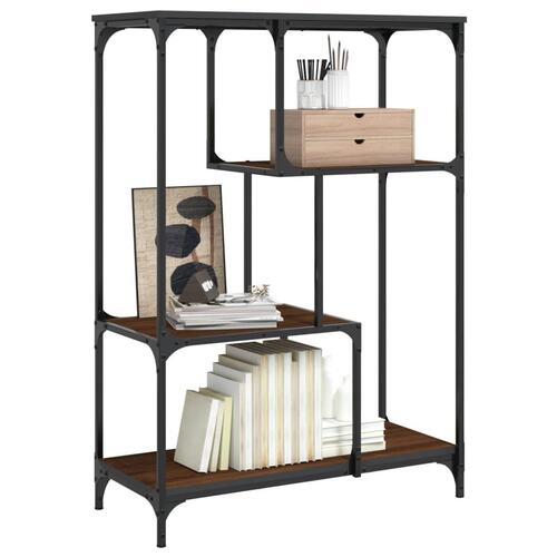 Bogreol 81x36x115 cm konstrueret træ og jern brun egetræsfarve
