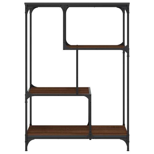 Bogreol 81x36x115 cm konstrueret træ og jern brun egetræsfarve