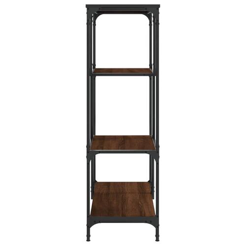 Bogreol 81x36x115 cm konstrueret træ og jern brun egetræsfarve