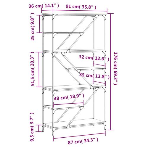Bogreol 91x36x176 cm konstrueret træ og jern grå sonoma-eg