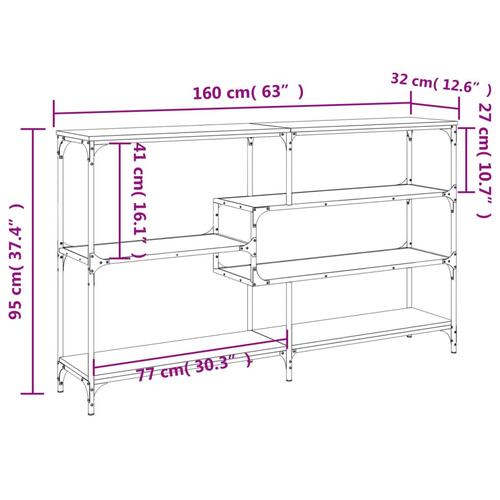 Konsolbord 160x32x95 cm konstrueret træ brun egetræsfarve