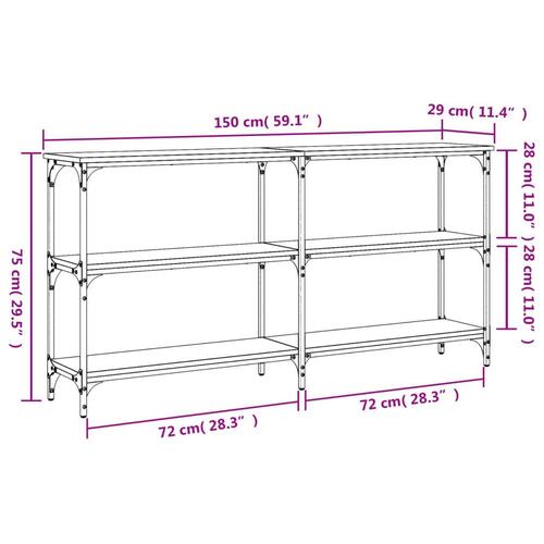 Konsolbord 150x29x75 cm konstrueret træ brun egetræ