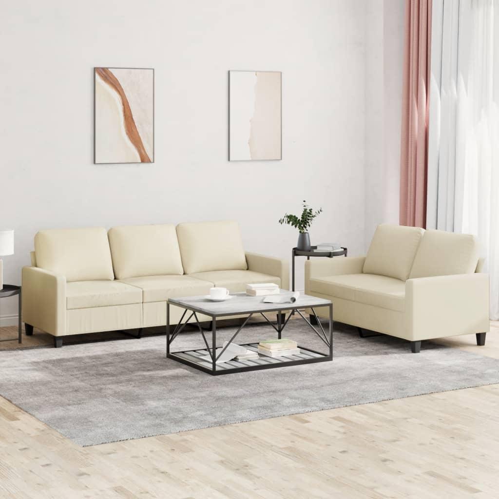 2 personers sofa med hynder kunstlæder Cremefarvet