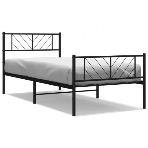 Sengeramme med sengegavl og fodgærde 100×190 cm - metal, sort