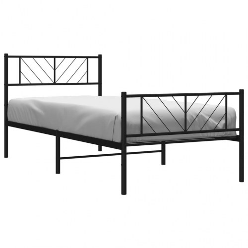 Sengeramme med sengegavl og fodgærde 100×190 cm - metal, sort