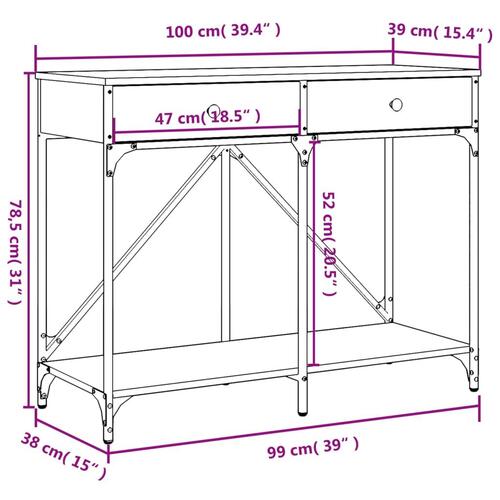 Konsolbord 100x39x78,5 cm konstrueret træ brun egetræsfarve