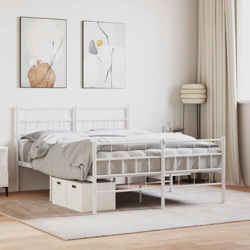 Sengeramme med sengegavl og fodgærde 135x190 cm metal hvid