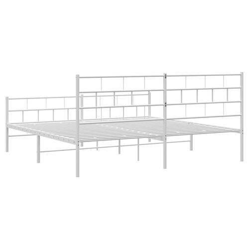 Sengeramme med sengegavl og fodgærde 200x200 cm metal hvid