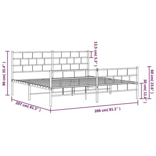 Sengeramme med sengegavl og fodgærde 200x200 cm metal hvid