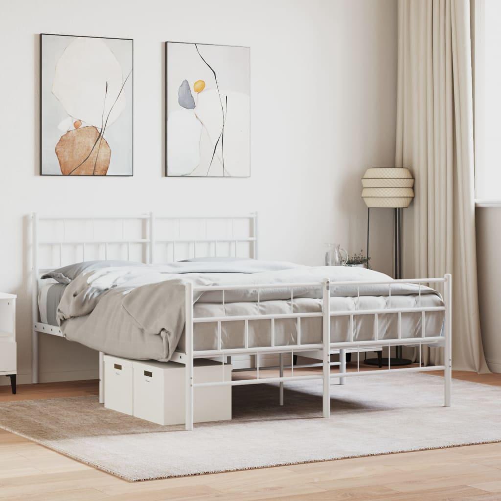 Sengeramme med sengegavl og fodgærde 140x190 cm metal hvid