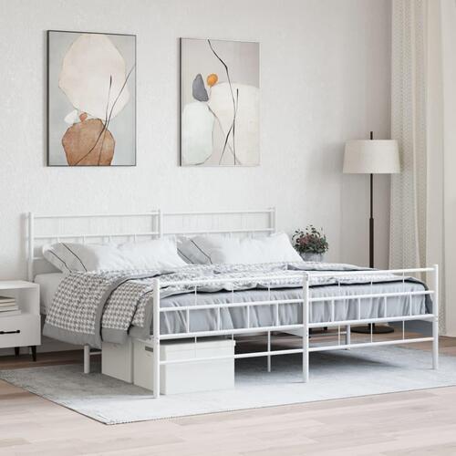 Sengeramme med sengegavl og fodgærde 193x203 cm metal hvid