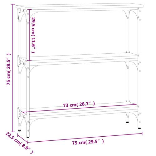 Konsolbord 75x22,5x75 cm konstrueret træ røget egetræsfarve