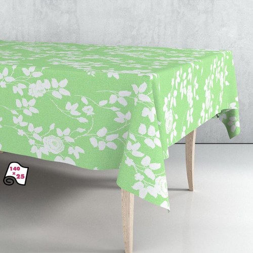 Voksdug på rulle Exma - lysegrøn med botaniske motiver 140 cm x 25 m