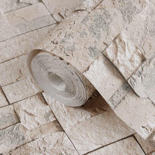 Tapet 3D-stenlook grå og beige