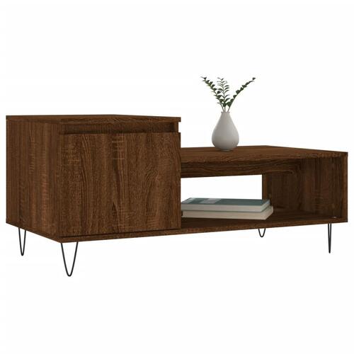 Sofabord 100x50x45 cm konstrueret træ brun egetræsfarve