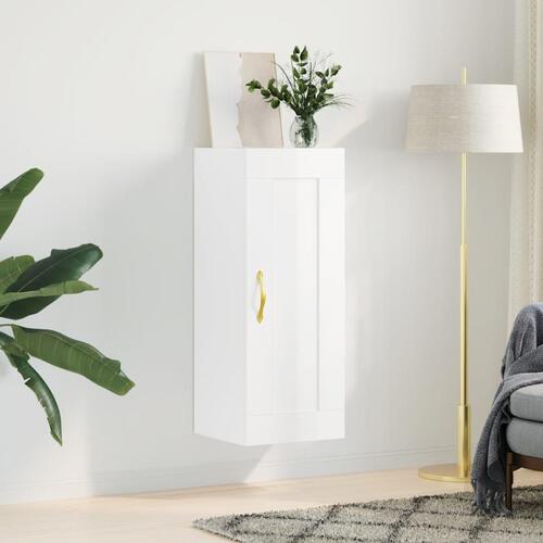 Vægskab 34,5x34x90 cm konstrueret træ hvid højglans