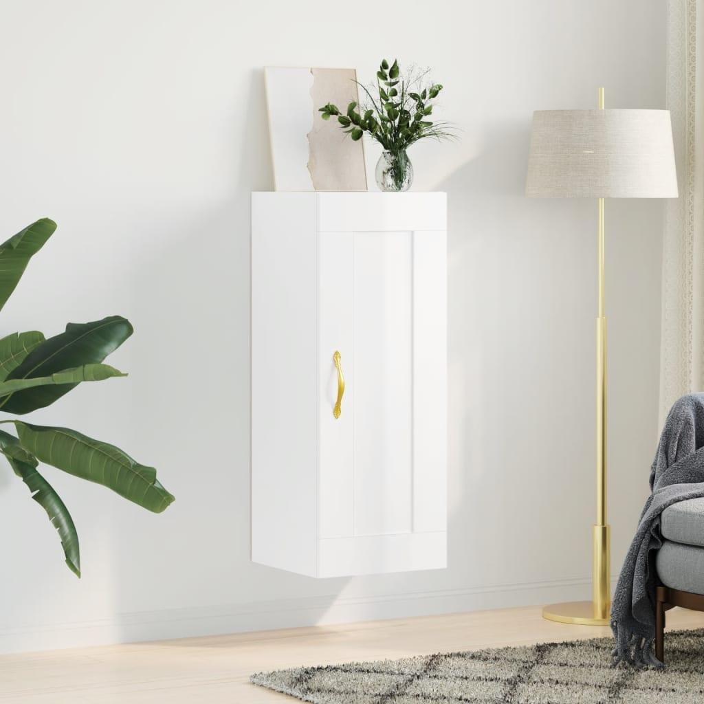 Vægskab 34,5x34x90 cm konstrueret træ hvid højglans