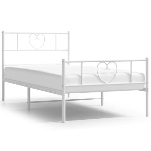 Sengeramme med sengegavl og fodgærde 75x190 cm metal hvid
