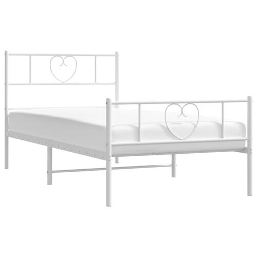 Sengeramme med sengegavl og fodgærde 75x190 cm metal hvid