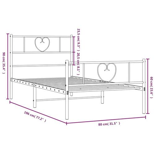 Sengeramme med sengegavl og fodgærde 75x190 cm metal hvid