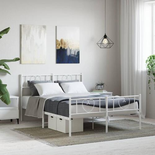 Sengeramme med sengegavl og fodgærde 135x190 cm metal hvid