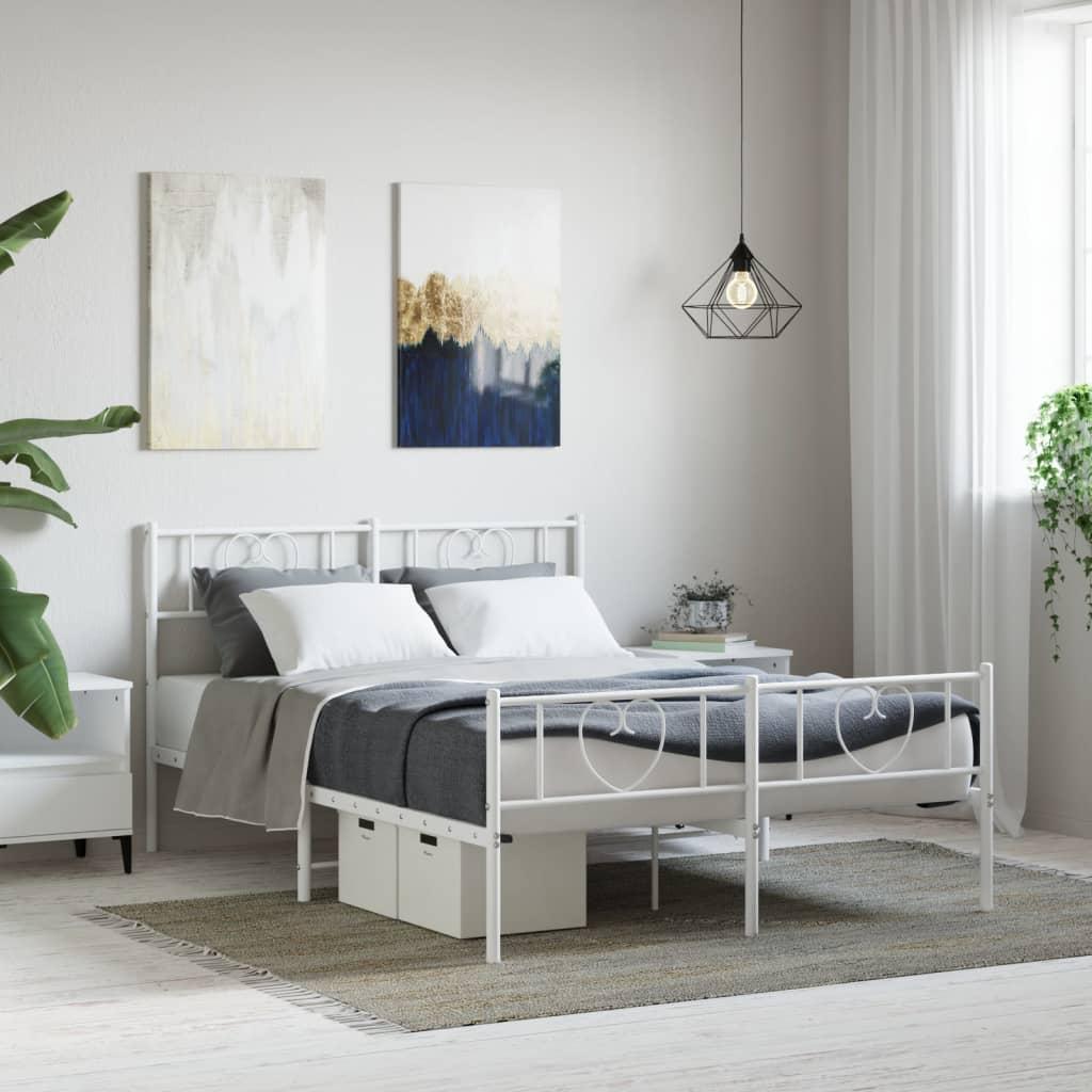 Sengeramme med sengegavl og fodgærde 135x190 cm metal hvid