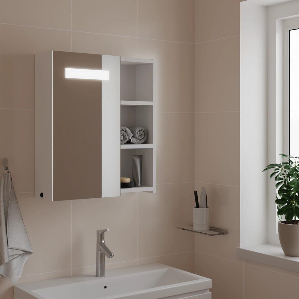 Badeværelsesskab med spejl og LED-lys 45x13x52 hvid