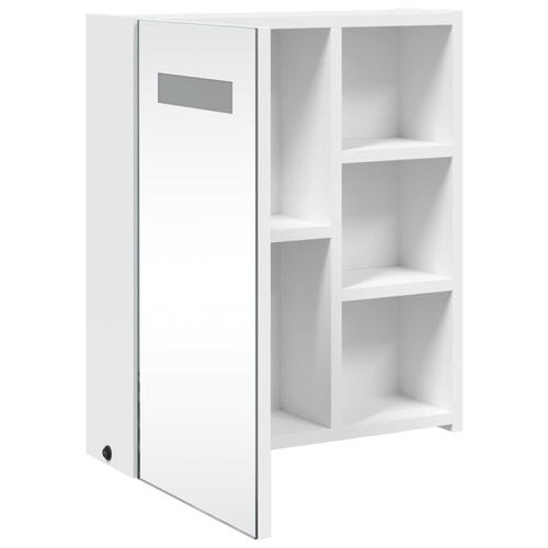 Badeværelsesskab med spejl og LED-lys 45x13x52 hvid