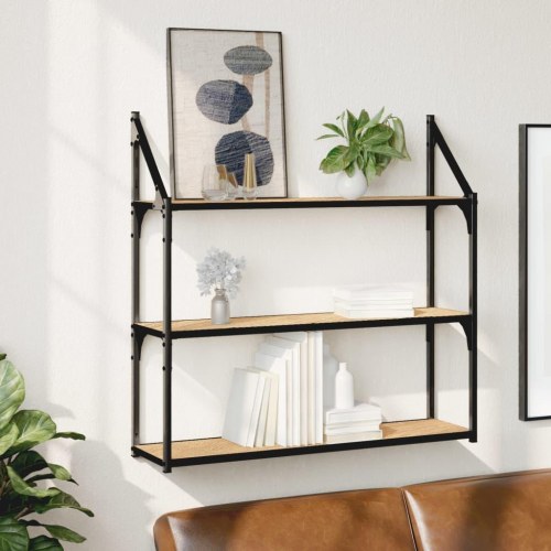 Vægreol med 3 hylder 80×21×78,5 cm - konstrueret træ i sonoma-eg