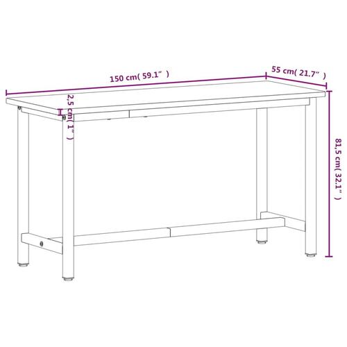 Arbejdsbænk 150x55x81,5 cm massivt bøgetræ og metal