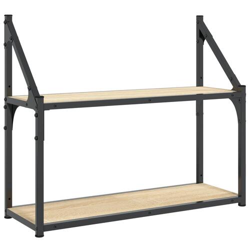 Vægreol med 2 hylder 60x21x51 cm konstrueret træ sonoma-eg