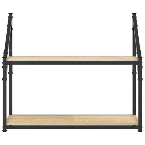 Vægreol med 2 hylder 60x21x51 cm konstrueret træ sonoma-eg