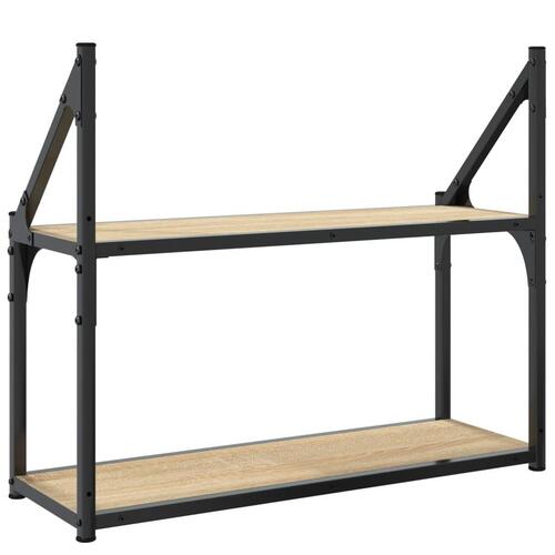 Vægreol med 2 hylder 60x21x51 cm konstrueret træ sonoma-eg