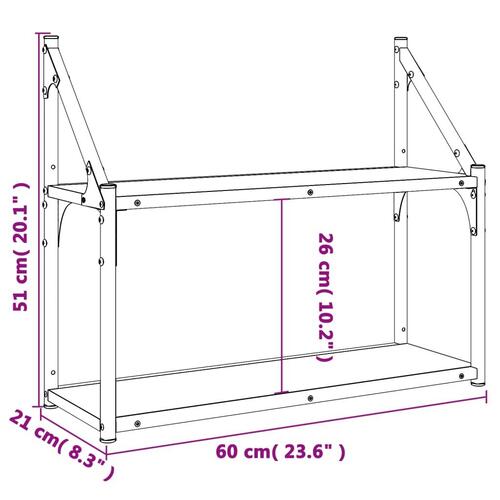 Vægreol med 2 hylder 60x21x51 cm konstrueret træ sonoma-eg