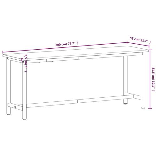 Arbejdsbænk 200x55x81,5 cm massivt bøgetræ og metal
