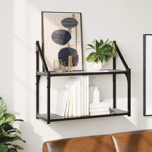 Vægreol m. 2 hylder 60x21x51 cm konstrueret træ grå sonoma-eg