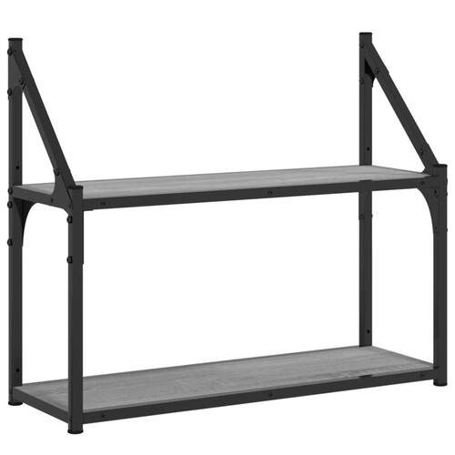 Vægreol m. 2 hylder 60x21x51 cm konstrueret træ grå sonoma-eg