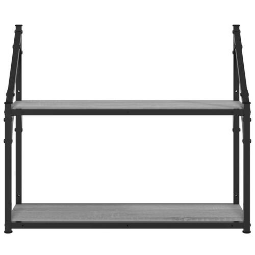 Vægreol m. 2 hylder 60x21x51 cm konstrueret træ grå sonoma-eg