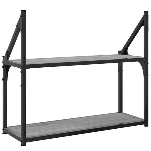 Vægreol m. 2 hylder 60x21x51 cm konstrueret træ grå sonoma-eg