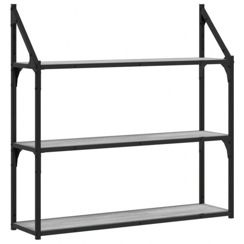 Vægreol m. 3 hylder 80x21x78,5 cm konstrueret træ grå sonoma-eg