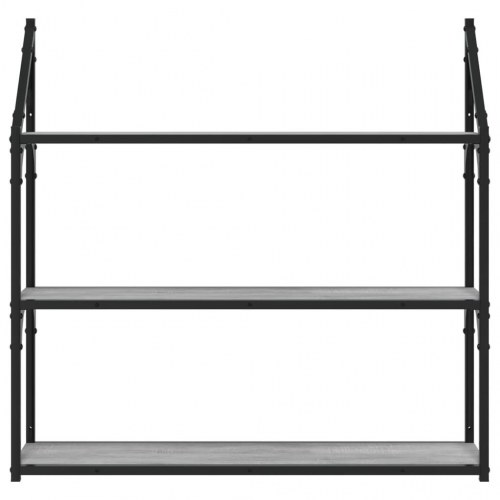 Vægreol m. 3 hylder 80x21x78,5 cm konstrueret træ grå sonoma-eg
